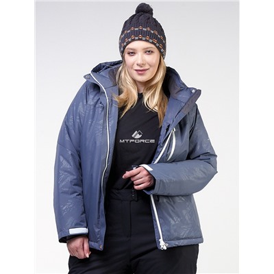 Женская зимняя горнолыжная куртка большого размера синего цвета 21982S