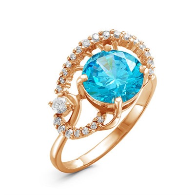 Золотое кольцо с фианитом голубого цвета - 028