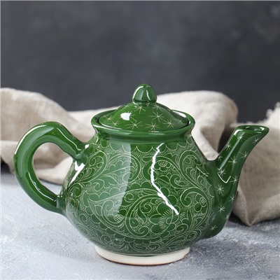 Набор чайный, риштанская роспись, 9 предметов, зелёный: чайник 0.8 л, пиалы 0.3 л