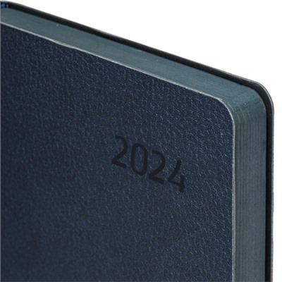 Ежедневник датированный 2024 А5 138x213 мм BRAUBERG "Stylish", под кожу гибкий, темно-синий, 114890