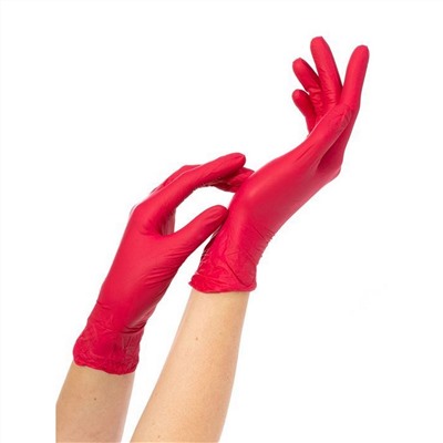 NitriMax Перчатки нитриловые смотровые одноразовые неопудренные, размер S, красный, 50 пар (100 штук)
