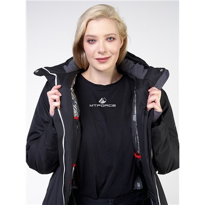 Женская зимняя горнолыжная куртка большого размера черного цвета 11982Ch