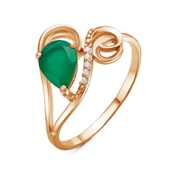 Золотое кольцо с зеленым агатом - 710