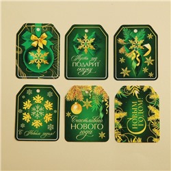 Шильдик на подарок «Счастливого Нового года», набор 6 штук, изумрудный зелёный, 16 × 24 см