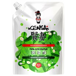 KENSAI Гель высокоэкономичный для мытья посуды и детских принадлежностей с ароматом зеленого чая, мягкая упаковка, 800 мл