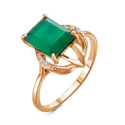 Золотое кольцо с зеленым агатом - 696