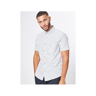 White Vertical Stripe Short Sleeve Shirt