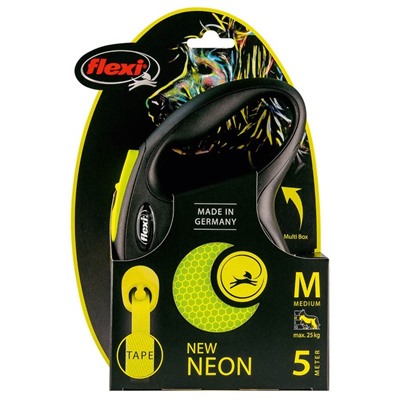 Рулетка Flexi New Neon M (до 25 кг) 5 м лента, неон