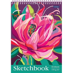 Блокнот SketchBook А5 60л Flower пластик на спирали Хатбер 60Б5Aпс_27938/36/Россия