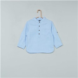 Рубашка из шамбре с воротником-стойкой 'мао' - голубой