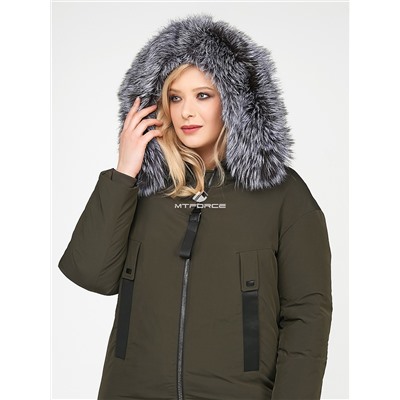 Женская зимняя молодежная куртка большого размера цвета хаки 88-953_8Kh