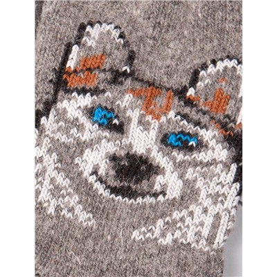 Носки шерстяные мужские, собака с голубыми глазами, серый (размер универсальный)