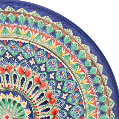 Ляган круглый Риштанская Керамика, 41см, коричнево-красно-синий орнамент