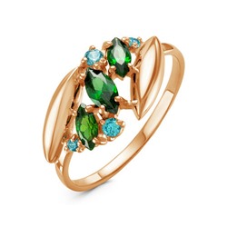 Золотое кольцо с разноцветными фианитами - 920