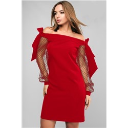 Платье с открытыми плечами Красное