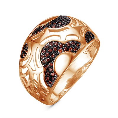 Золотое кольцо из коллекции "Russo" с фианитами красного цвета - 1009