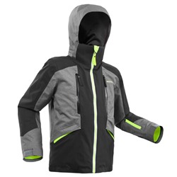 Куртка лыжная теплая водонепроницаемая для детей серо-черная 900 WEDZE