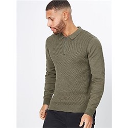 Brown Knitted Long Sleeve Zip Neck Polo Shirt