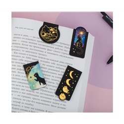 Закладки магнитные для книг, 4шт., MESHU "Moon cat", софт-тач, фольга