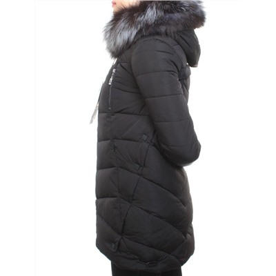 M16-98 BLACK Пальто зимнее женское (холлофайбер, натуральный мех чернобурки)