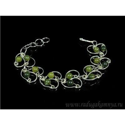 Браслет нефрит в посеребрении, 17см.