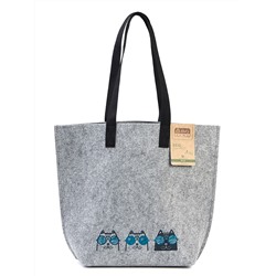 Сумка "Шоппер "CATS"TRIO" с объёмным дном, фетр светло-серый, 38х32см