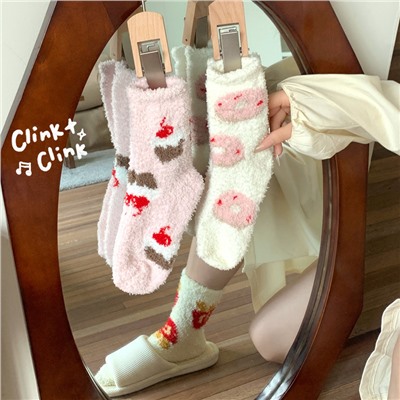 Cute coral velvet demi-season keep warm winter socks, increased thickness