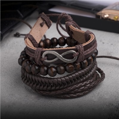 Браслет кожа «Бесконечность», коричневый, d=7.5 см