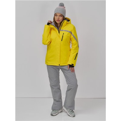 Горнолыжная куртка женская зимняя желтого цвета 7017J