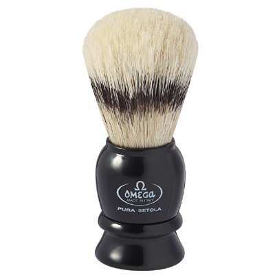 Помазок для бритья Omega 13522 Pure bristle shaving brush. Натуральная щетина, имитация барсука. (ручка Черная) (Италия)