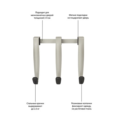 Вешалка надверная Schnook, 23 см, черная-никель, 3 крючка
