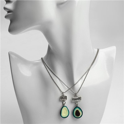 Кулоны парные на цепочке «Авокадо», надпись best friends, зелёные, коричневые в чернёном серебре, 45 см