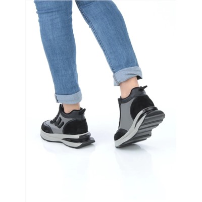 05-804-1B BLACK GRAY Кроссовки женские демисезонные (натуральная кожа , натуральная замша, натуральная байка)