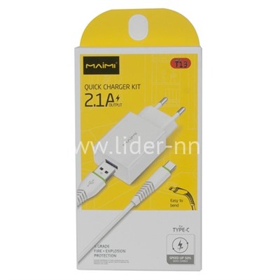 СЗУ Type-C 1 USB выход (2100mAh/5V) MAIMI T13 (белый)