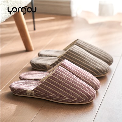 Slippers, demi-season non-slip thin winter footwear indoor, cotton and linen, soft sole