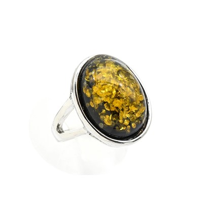 Кольцо с янтарем искусственным овал 18*23мм цв.зеленый, размер 19