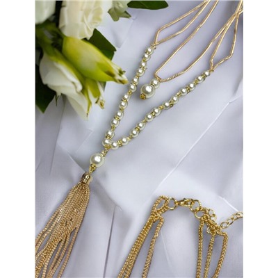 Подвеска на цепях с жемчугом длинная Арт П8 модель 1