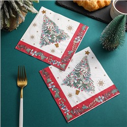Салфетки Новогодние сервировочные с рисунком 3 слоя, 20 штук, 33х33 см. "НАРЯДНАЯ ЁЛКА"