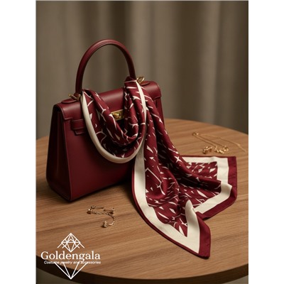 Косынка шелковая с принтом Арт 25183/001 (бордо)