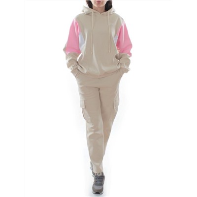 3156/3157 BEIGE/PINK Костюм спортивный женский (95% хлопок, 5% эластан)