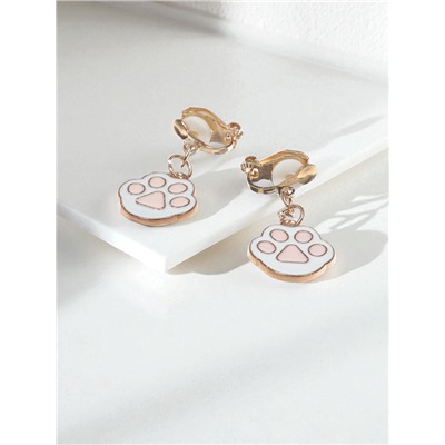 Серьги-клипсы детские Выбражулька «Лапки», бело-розовые в золоте