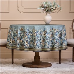 СКАТЕРТЬ КРУГЛАЯ "ЛИСТЬЯ МОРРИСА"190 СМ ,100% ХЛОПОК ,СИНИЙ, ТВИЛ, ПРОПИТКА