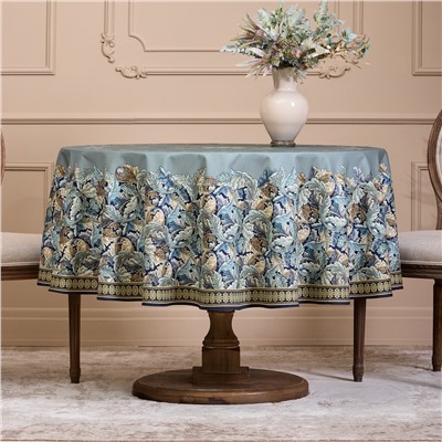 СКАТЕРТЬ КРУГЛАЯ "ЛИСТЬЯ МОРРИСА"190 СМ ,100% ХЛОПОК ,СИНИЙ, ТВИЛ, ПРОПИТКА