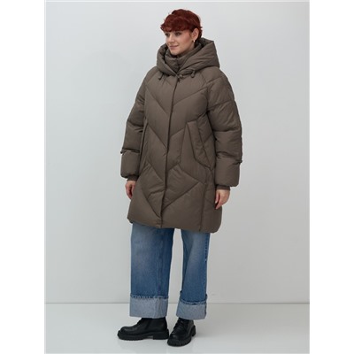 Пальто двубортная зимнее утепленное женское коричневого цвета 7732K