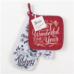 Набор новогодний новогодний кухонный "Happy new year": варежка-прихватка 20х28 см, прихватка 17х17 см