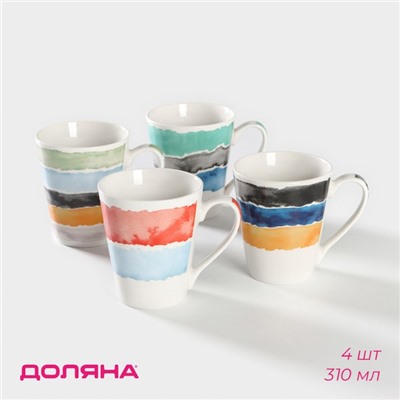 Набор кружек Доляна «Цветной дым», 4 предмета: 340 мл, фарфор