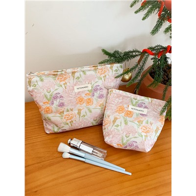 Fresh capacious cosmetic bag to go out, liner, handheld organizer bag, small clutch bag, floral print, high-end
