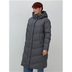 Пальто зимнее утепленное с капюшоном женское темно-серого цвета 7623TC