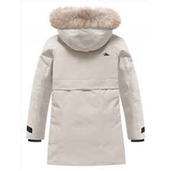 Парка зимняя подростковая для девочки с капюшоном и мехом бежевого цвета 9534B