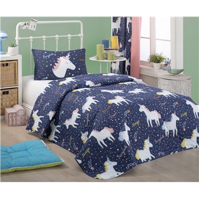 1 сп. Стеганое Покрывало Двустороннее 160x220 см. с Наволочкой 50x70 см. MagicUnicorn Laci